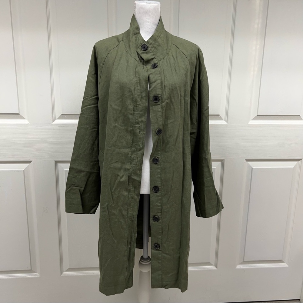 Garnet Hill Relaxed Linen Top Coat Jacket Green Size 16 - Picture 4 of 16